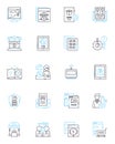 Commercial enterprise linear icons set. Profits, Investment, Innovation, Customers, Sales, Expansion, Marketing line