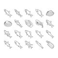 Commercial Fishing Aquaculture Icons Set Vector .