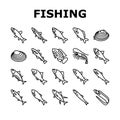 Commercial Fishing Aquaculture Icons Set Vector