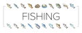 Commercial Fishing Aquaculture Icons Set Vector .