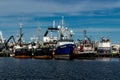 Commercial fishing boat docked at Fisherman`s Terminal in Seattle Washington