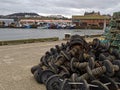 Pile of trawl net footrope sweeps on Scarborough Harbour