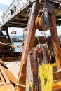 Commercial fishing boats gear and nets moored Royalty Free Stock Photo