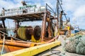 Commercial fishing boats gear and nets moored at Wharf Wellington Royalty Free Stock Photo