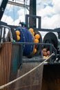 Commercial fishing boats gear and nets moored at Wharf Wellington Royalty Free Stock Photo