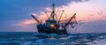 A Commercial Fishing Vessel Out At Sea, Casting Its Nets To Catch Fish Royalty Free Stock Photo