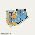 Commercial floor plan with two distinct areas. The left section, Royalty Free Stock Photo