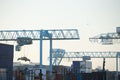 Commercial harbor with industrial cranes Royalty Free Stock Photo