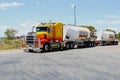 Road train, truck trailer at Stuart highway, Australia Royalty Free Stock Photo