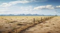 Commercial Imagery: Post-apocalyptic Desert Landscape With Fence And Mountains Royalty Free Stock Photo