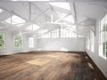 Commercial interior with hard wood floors and skylights Royalty Free Stock Photo