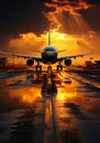 A commercial jet aircraft parked on an airport runway. A large jetliner sitting on top of an airport tarmac