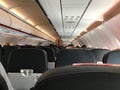 Commercial Jet Airliner Cabin View from an Economy Class Seat Royalty Free Stock Photo