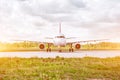 Commercial jet airplane taxiing on the runway Royalty Free Stock Photo