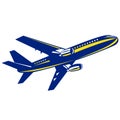 Commercial Jet Plane Airliner Flying Up Side View Isolated Retro