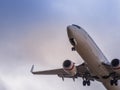 A commercial jet plane on a landing approach Royalty Free Stock Photo