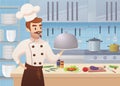 Commercial Kitchen with Cartoon Characters Chef