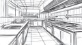 Commercial Kitchen Sketch, Restaurant Cooking Area Design, Professional Food Preparation Space Royalty Free Stock Photo