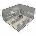 Commercial kitchen layout in an L-shaped design, featuring Royalty Free Stock Photo