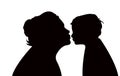 A mother giving kiss to her son, silhouette vector