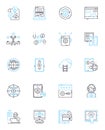 Commercial management linear icons set. Procurement, Contracting, Negotiation, Planning, Risk, Cost, Budgeting line