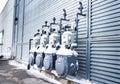 Commercial natural gas meters covered in snow Royalty Free Stock Photo