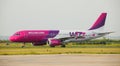 Commercial passenger jet airliner Airbus A320 of the Wizz Air Airline. Airplane is taxiing towards the runway ready for take off