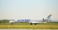 Commercial passenger jet airliner Bombardier CRJ900 of the Adria Airways Airline