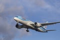 Commercial passenger plane from Tui airliner ready for landing on the polder runway Royalty Free Stock Photo