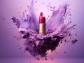 lipstick white lighting studio photography explosion of purple dust Royalty Free Stock Photo