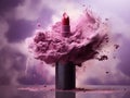 Commercial photography of lipstick in explosion of purple dust Royalty Free Stock Photo