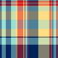 Commercial plaid texture seamless, perfect check fabric vector. Single textile background tartan pattern in red and cyan colors