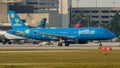 Commercial plane on a runway at an airport in Palm Beach County, Florida