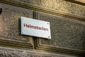 The commercial plate of Heimstaden company on a house where the flats are owned and rented by this firm