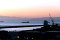 Commercial port at dusk, Genoa, Italy