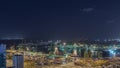 Commercial port of Singapore aerial night timelapse.