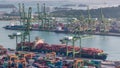 Commercial port of Singapore aerial timelapse. Royalty Free Stock Photo