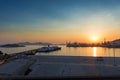 Commercial port at sunset