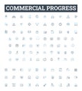 Commercial progress vector line icons set. development, commerce, growth, success, expansion, profit, efficiency