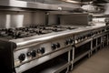 commercial range with multiple burners and griddles, ready for cooking Royalty Free Stock Photo