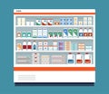 Commercial refrigerator full of dairy products. Isolated on blue background.