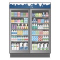 Commercial refrigerator full of various dairy products with price