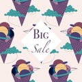 Commercial sale banner witn purple, green and yellow celestial ice cream