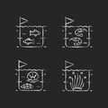 Commercial sea product farming chalk white icons set on dark background
