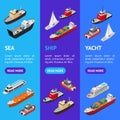 Commercial Sea Ships Signs 3d Banner Vecrtical Set Isometric View. Vector