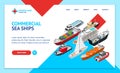 Commercial Sea Ships Signs 3d Landing Web Page Template Isometric View. Vector Royalty Free Stock Photo