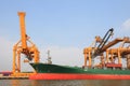 Commercial ship on port with big loading crane Royalty Free Stock Photo