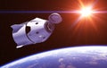 Commercial Spacecraft In The Rays Of Red Sun Royalty Free Stock Photo