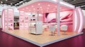 A commercial stand in an exhibition hall or a large professional salon ready to receive brands and advertisements