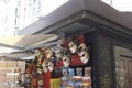 Commercial stand with gifts, postcards, souvenir miniatures of the masks used in carnival in the tourist city of Venice